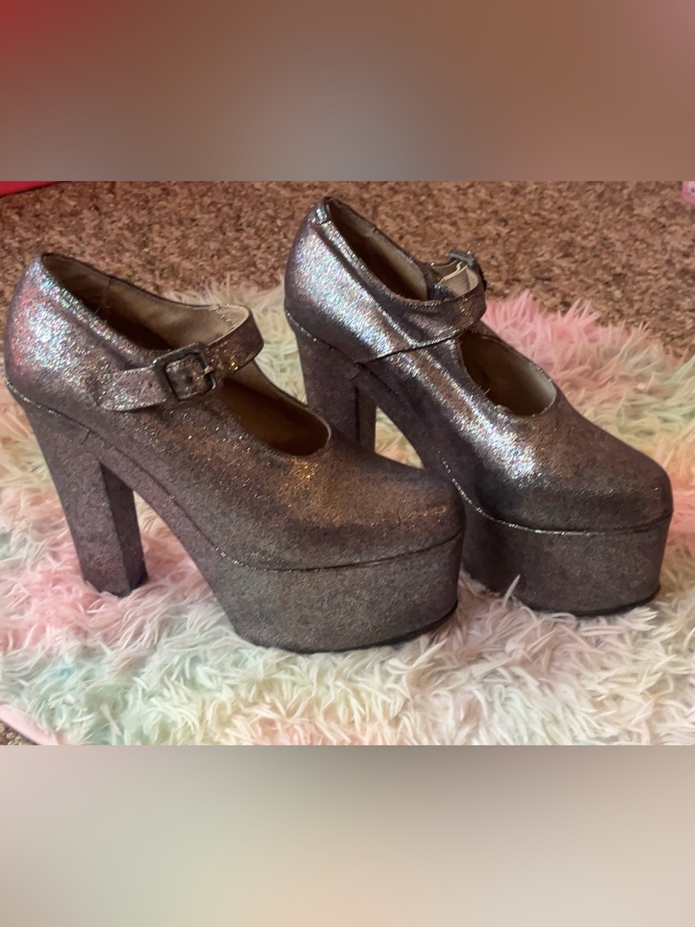 Metallic Silver Platform Mary Jane Heels -EL DANTES from Spain Y2K  Vintage